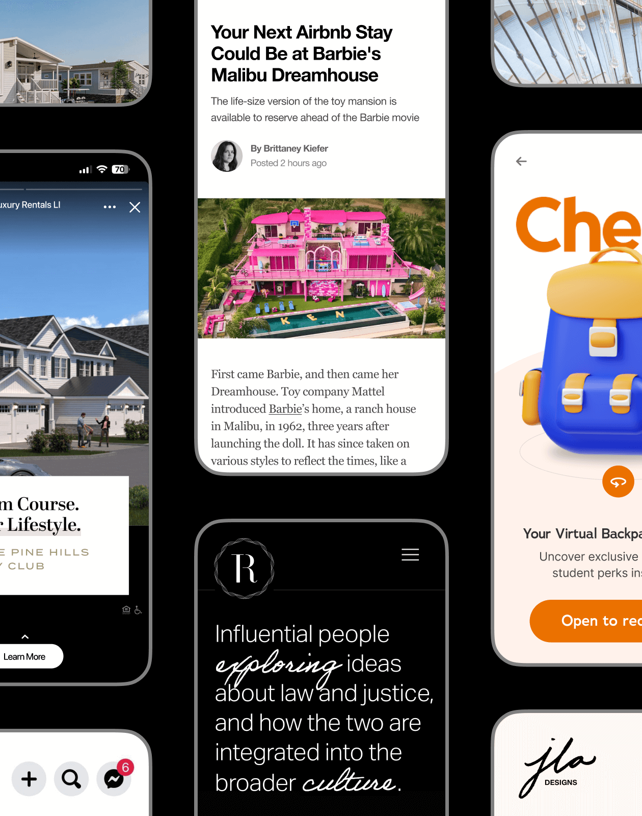Collection of work displayed on mobile phones